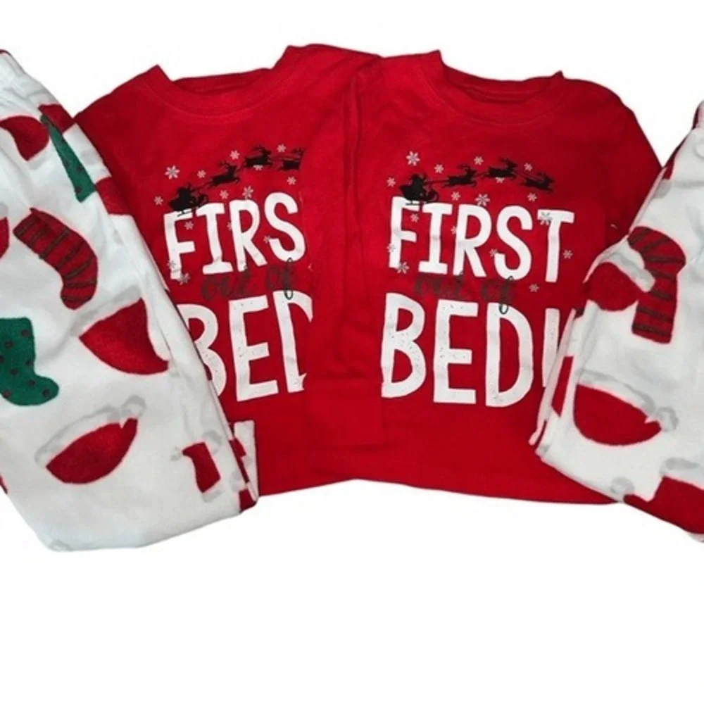 Carters Matching Christmas Pajamas Kids First Out of Bed 4pc Twin PJ Set